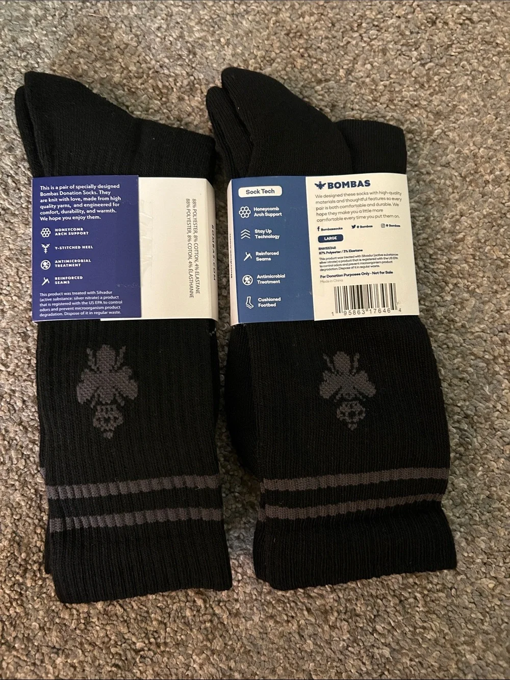 Bombas Black Men's Crew Socks - Pack of Two
